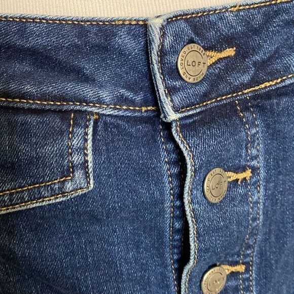 LOFT Dark Denim Button Down Stretch Jean Mini Skirt - Picture 4 of 10